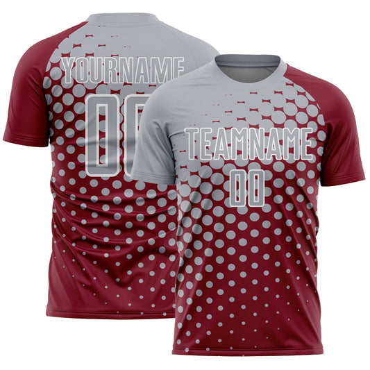 Custom Crimson Gray-White Modern Polka Dot Sublimation Soccer Uniform Jersey - Sky-Custom