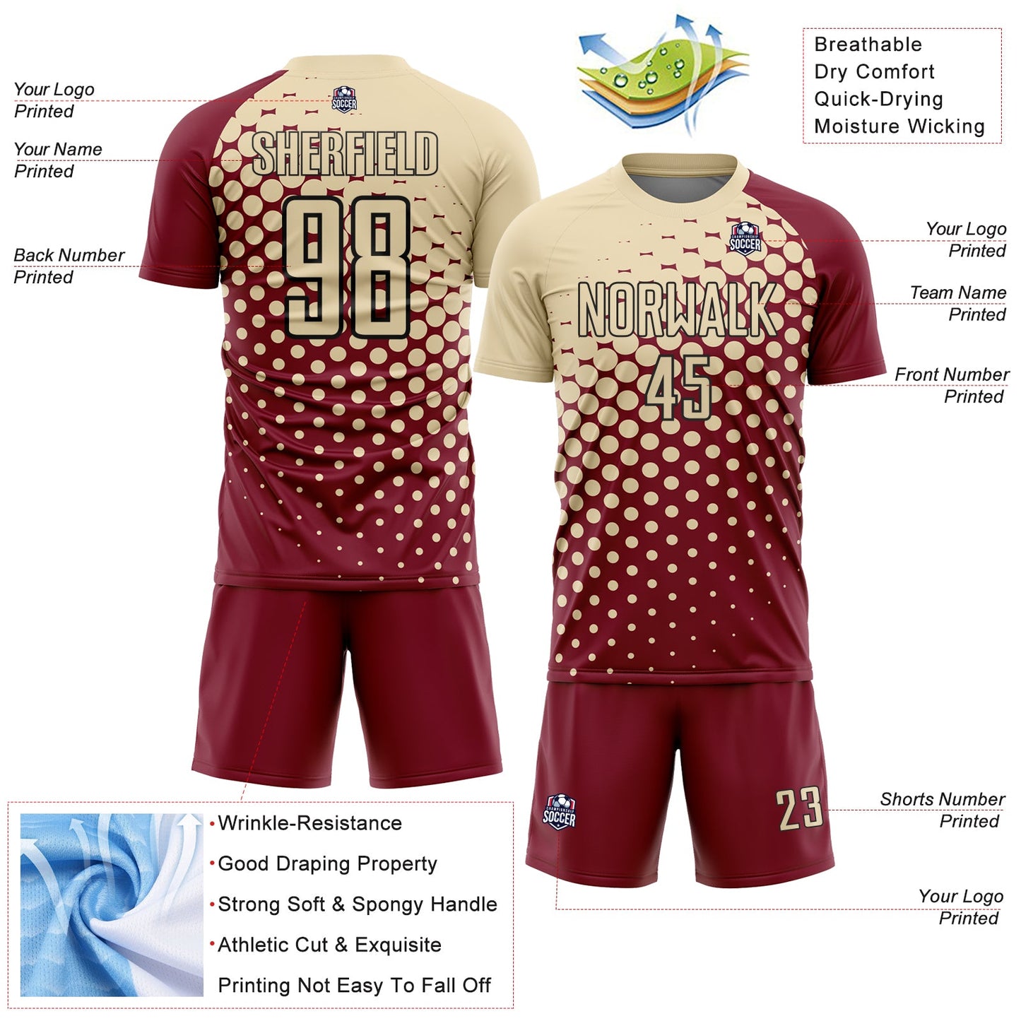 Custom Crimson Cream-Black Modern Polka Dot Sublimation Soccer Uniform Jersey - Sky-Custom