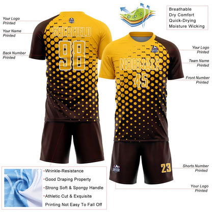 Custom Brown Gold-White Modern Polka Dot Sublimation Soccer Uniform Jersey - Sky-Custom