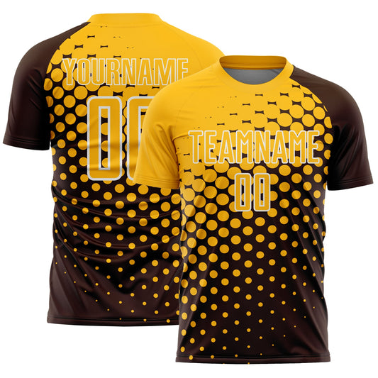 Custom Brown Gold-White Modern Polka Dot Sublimation Soccer Uniform Jersey - Sky-Custom