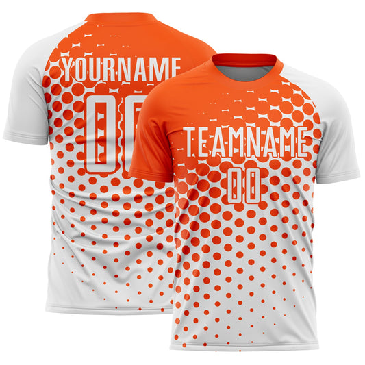 Custom White Orange Modern Polka Dot Sublimation Soccer Uniform Jersey - Sky-Custom