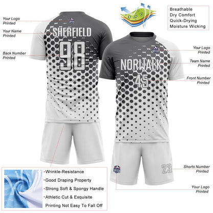 Custom White Steel Gray Modern Polka Dot Sublimation Soccer Uniform Jersey - Sky-Custom