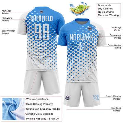 Custom White Powder Blue Modern Polka Dot Sublimation Soccer Uniform Jersey - Sky-Custom