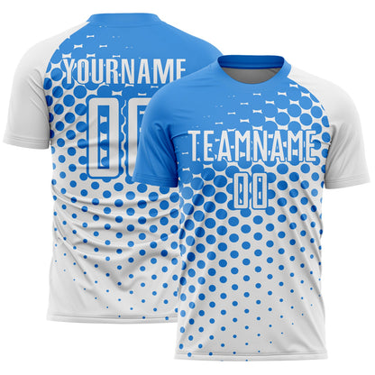 Custom White Powder Blue Modern Polka Dot Sublimation Soccer Uniform Jersey - Sky-Custom