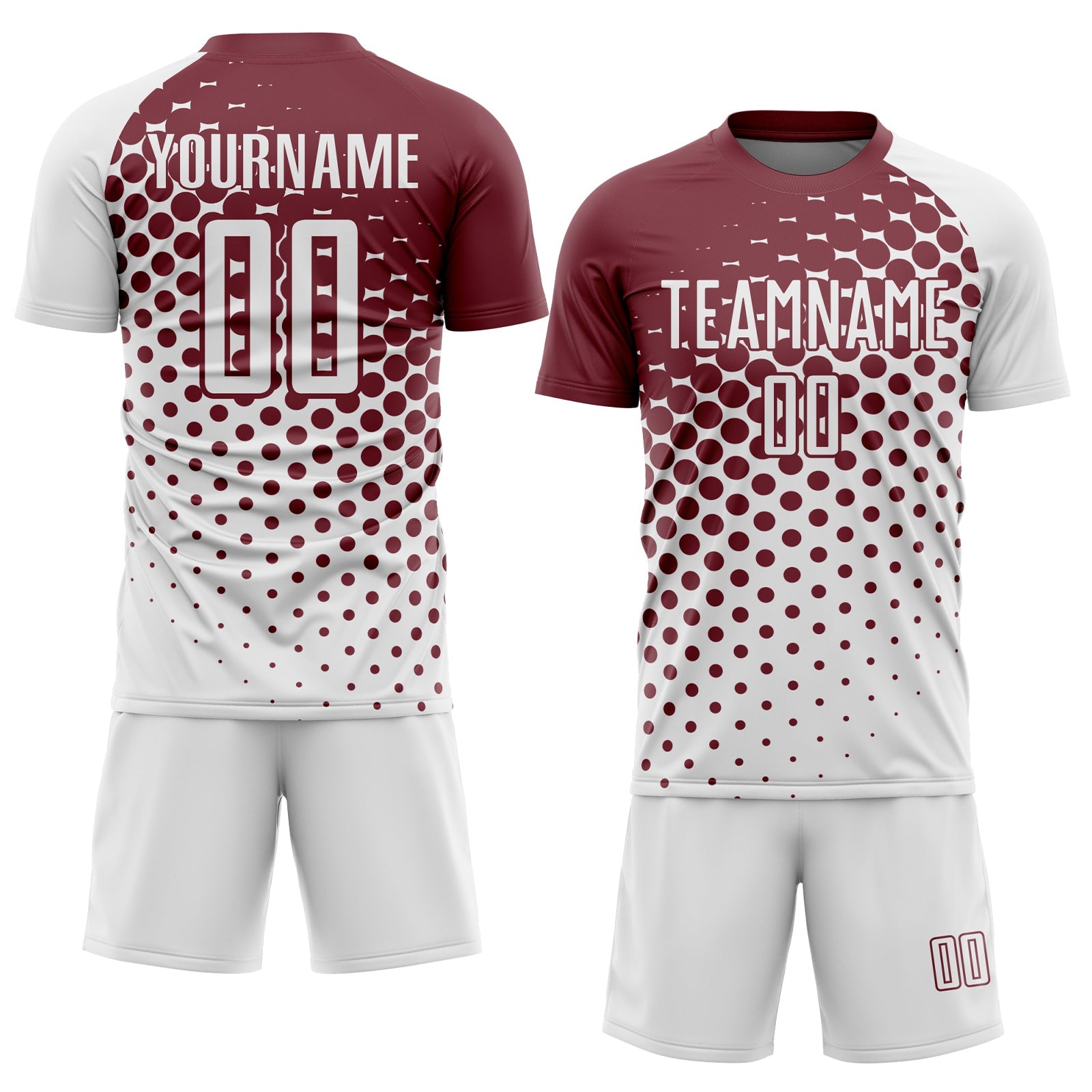 Custom White Burgundy Modern Polka Dot Sublimation Soccer Uniform Jersey - Sky-Custom