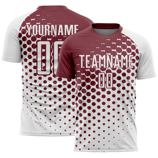Custom White Burgundy Modern Polka Dot Sublimation Soccer Uniform Jersey - Sky-Custom