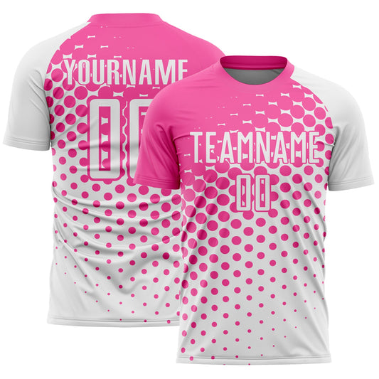 Custom White Pink Modern Polka Dot Sublimation Soccer Uniform Jersey - Sky-Custom