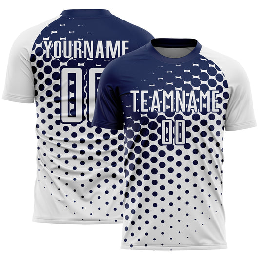 Custom White Navy Modern Polka Dot Sublimation Soccer Uniform Jersey - Sky-Custom