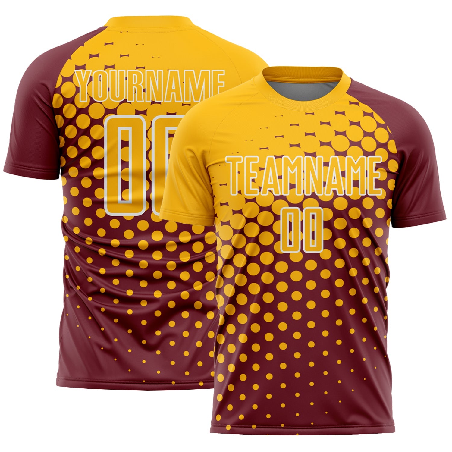 Custom Burgundy Gold-White Modern Polka Dot Sublimation Soccer Uniform Jersey - Sky-Custom