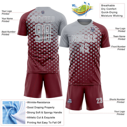 Custom Burgundy Gray-White Modern Polka Dot Sublimation Soccer Uniform Jersey - Sky-Custom