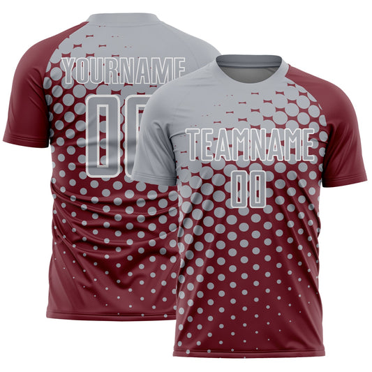 Custom Burgundy Gray-White Modern Polka Dot Sublimation Soccer Uniform Jersey - Sky-Custom