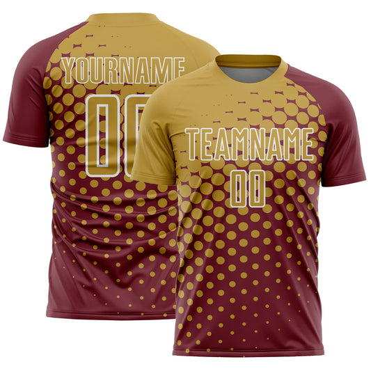 Custom Burgundy Old Gold-White Modern Polka Dot Sublimation Soccer Uniform Jersey - Sky-Custom