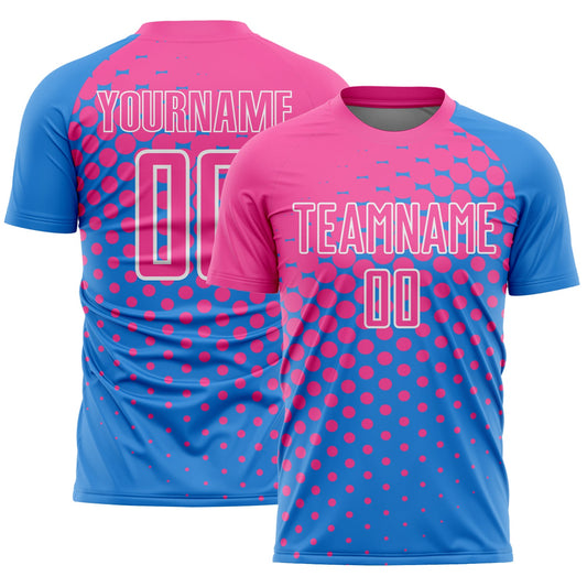 Custom Powder Blue Pink-White Modern Polka Dot Sublimation Soccer Uniform Jersey - Sky-Custom