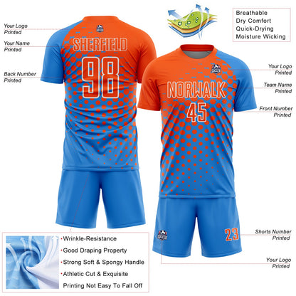 Custom Powder Blue Orange-White Modern Polka Dot Sublimation Soccer Uniform Jersey - Sky-Custom