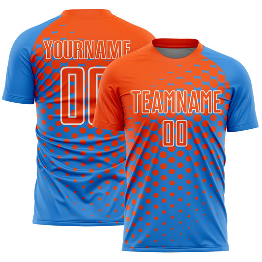 Custom Powder Blue Orange-White Modern Polka Dot Sublimation Soccer Uniform Jersey - Sky-Custom