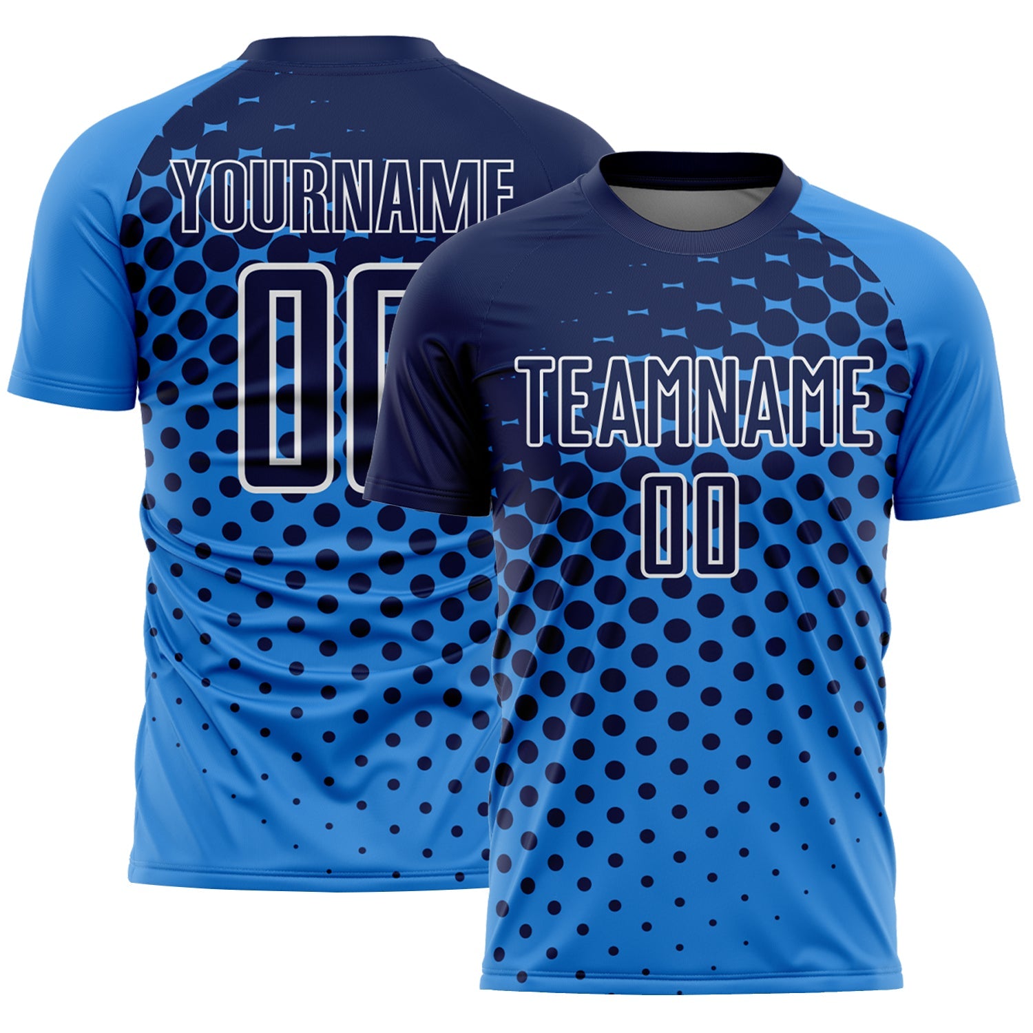 Custom Powder Blue Navy-White Modern Polka Dot Sublimation Soccer Uniform Jersey - Sky-Custom