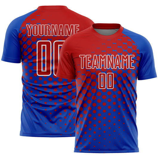 Custom Thunder Blue Red-White Modern Polka Dot Sublimation Soccer Uniform Jersey - Sky-Custom