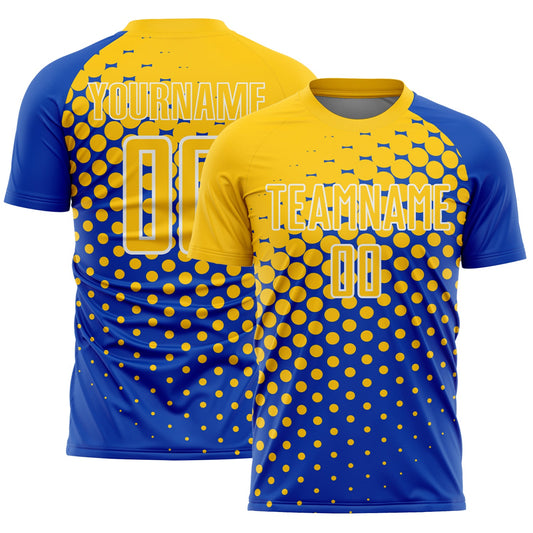 Custom Thunder Blue Yellow-White Modern Polka Dot Sublimation Soccer Uniform Jersey - Sky-Custom