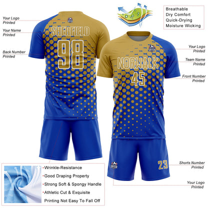 Custom Thunder Blue Old Gold-White Modern Polka Dot Sublimation Soccer Uniform Jersey - Sky-Custom