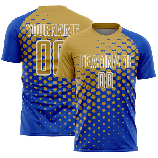 Custom Thunder Blue Old Gold-White Modern Polka Dot Sublimation Soccer Uniform Jersey - Sky-Custom