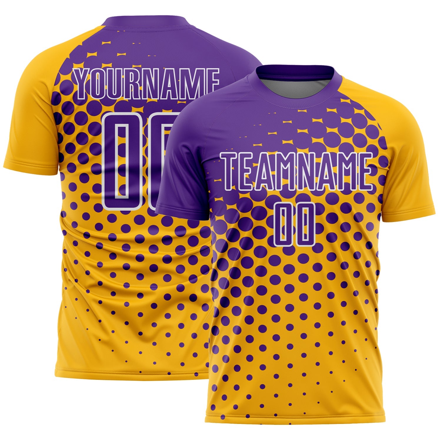 Custom Gold Purple-White Modern Polka Dot Sublimation Soccer Uniform Jersey - Sky-Custom