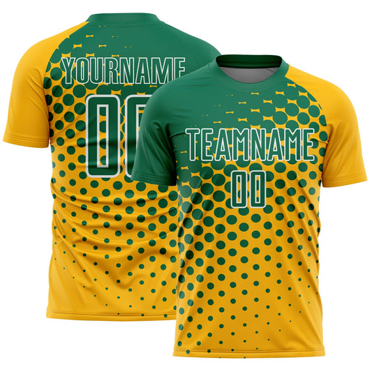 Custom Gold Kelly Green-White Modern Polka Dot Sublimation Soccer Uniform Jersey - Sky-Custom