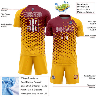Custom Gold Crimson-White Modern Polka Dot Sublimation Soccer Uniform Jersey - Sky-Custom