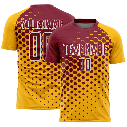 Custom Gold Crimson-White Modern Polka Dot Sublimation Soccer Uniform Jersey - Sky-Custom
