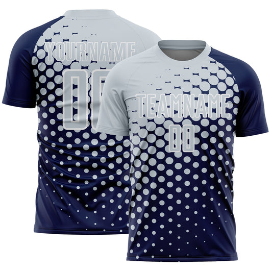 Custom Navy Silver-White Modern Polka Dot Sublimation Soccer Uniform Jersey - Sky-Custom