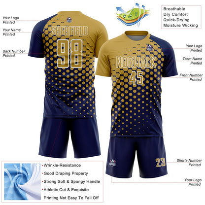 Custom Navy Old Gold-White Modern Polka Dot Sublimation Soccer Uniform Jersey - Sky-Custom