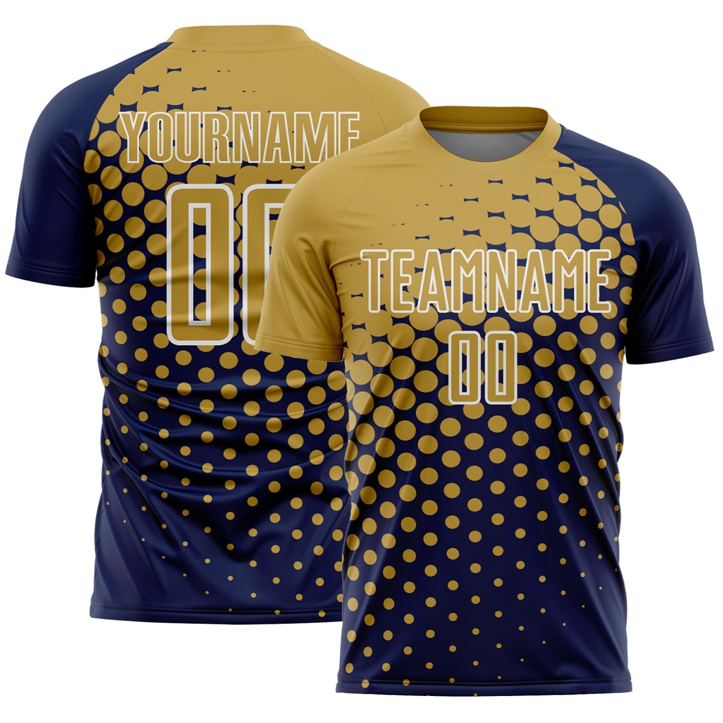 Custom Navy Old Gold-White Modern Polka Dot Sublimation Soccer Uniform Jersey - Sky-Custom
