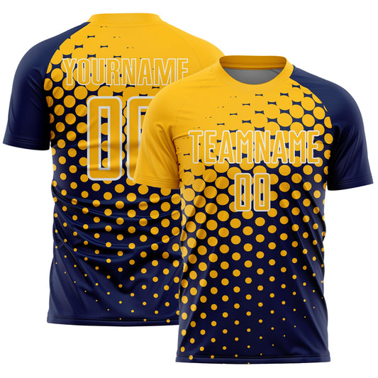 Custom Navy Gold-White Modern Polka Dot Sublimation Soccer Uniform Jersey - Sky-Custom