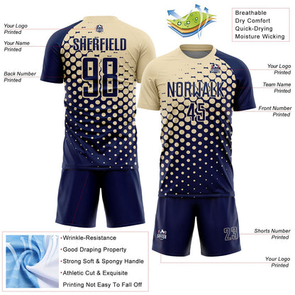 Custom Navy Cream Modern Polka Dot Sublimation Soccer Uniform Jersey - Sky-Custom