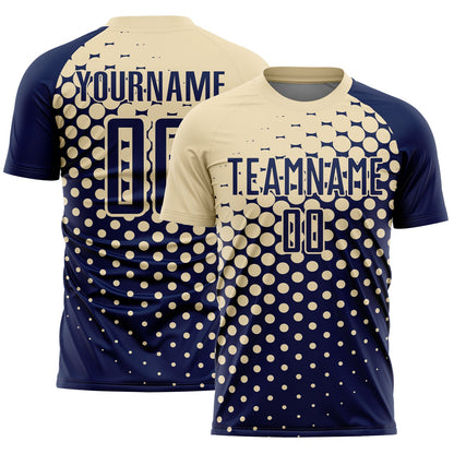 Custom Navy Cream Modern Polka Dot Sublimation Soccer Uniform Jersey - Sky-Custom
