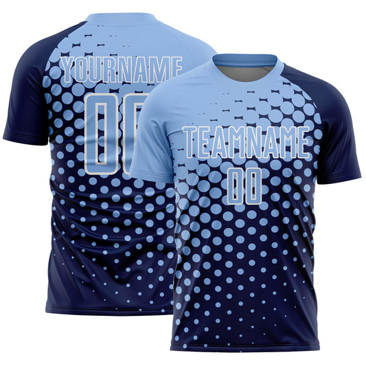 Custom Navy Light Blue-White Modern Polka Dot Sublimation Soccer Uniform Jersey - Sky-Custom