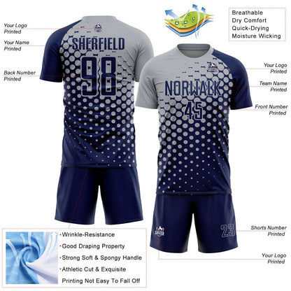Custom Navy Gray Modern Polka Dot Sublimation Soccer Uniform Jersey - Sky-Custom