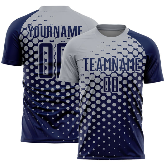 Custom Navy Gray Modern Polka Dot Sublimation Soccer Uniform Jersey - Sky-Custom