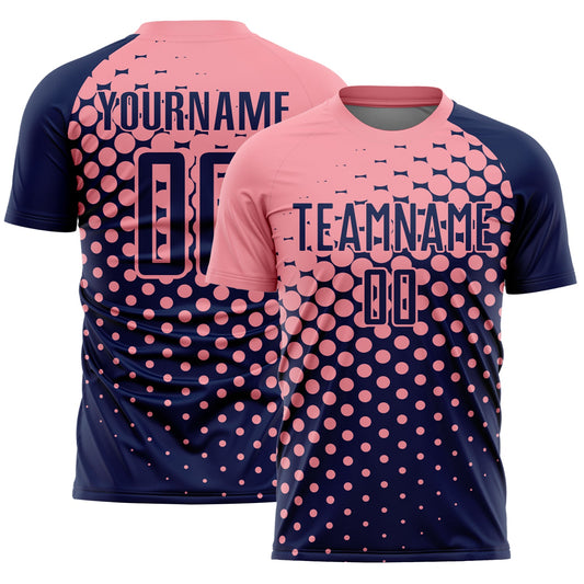 Custom Navy Medium Pink Modern Polka Dot Sublimation Soccer Uniform Jersey - Sky-Custom
