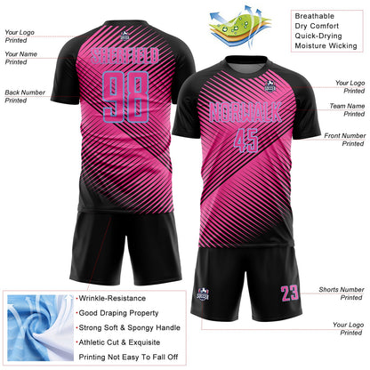 Custom Black Pink-Light Blue Line Sublimation Soccer Uniform Jersey - Sky-Custom