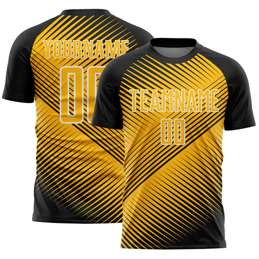 Custom Black Gold-White Line Sublimation Soccer Uniform Jersey - Sky-Custom