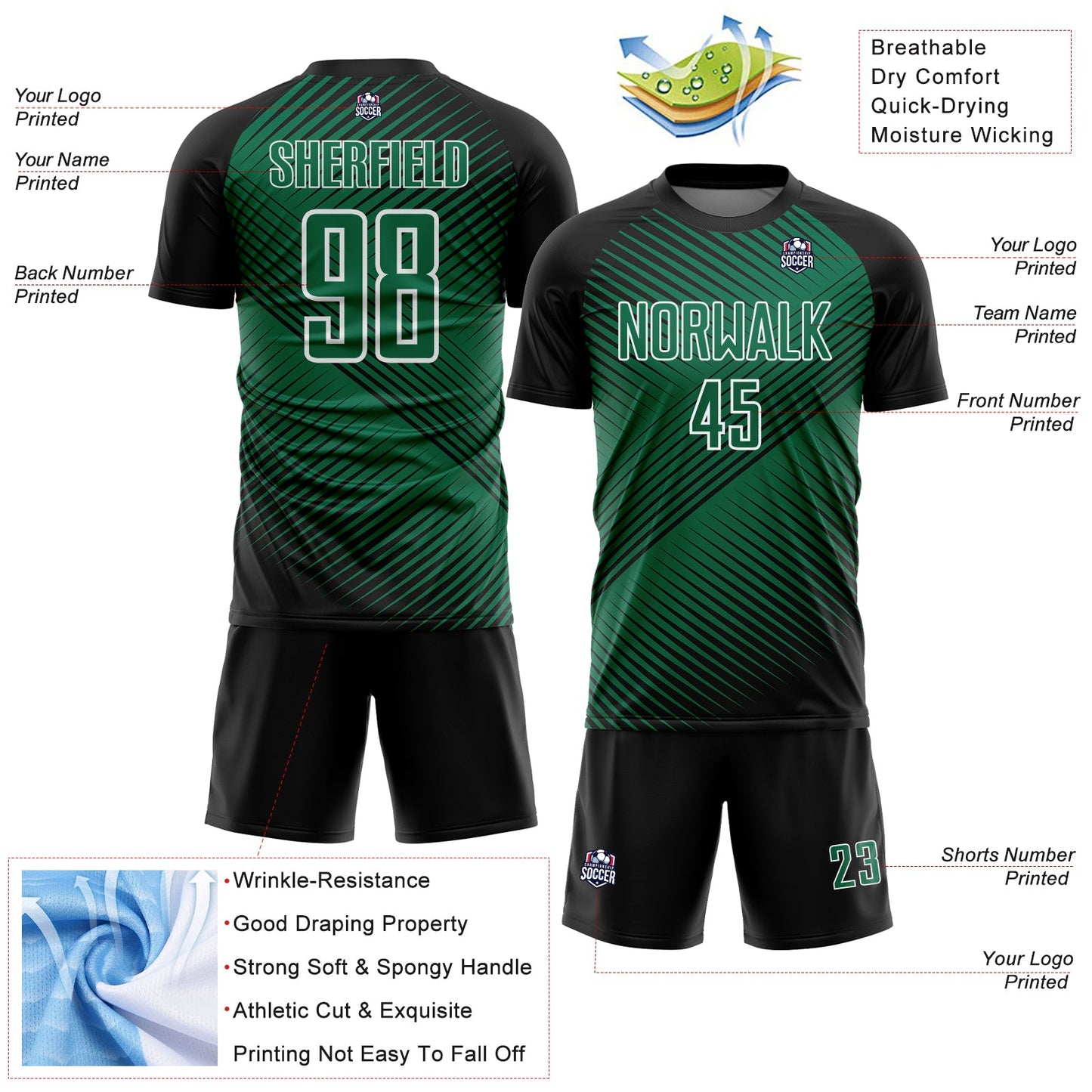 Custom Black Kelly Green-White Line Sublimation Soccer Uniform Jersey - Sky-Custom