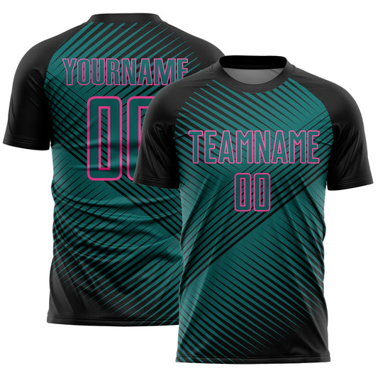 Custom Black Teal-Pink Line Sublimation Soccer Uniform Jersey - Sky-Custom