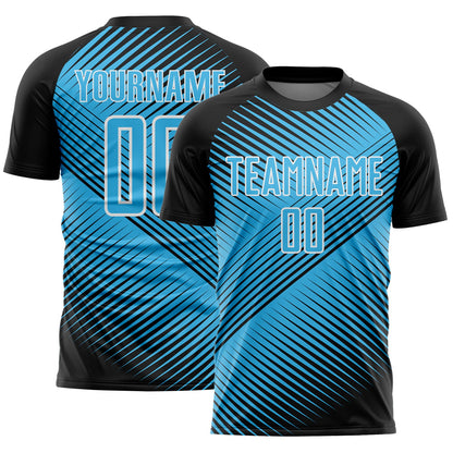 Custom Black Sky Blue-White Line Sublimation Soccer Uniform Jersey - Sky-Custom