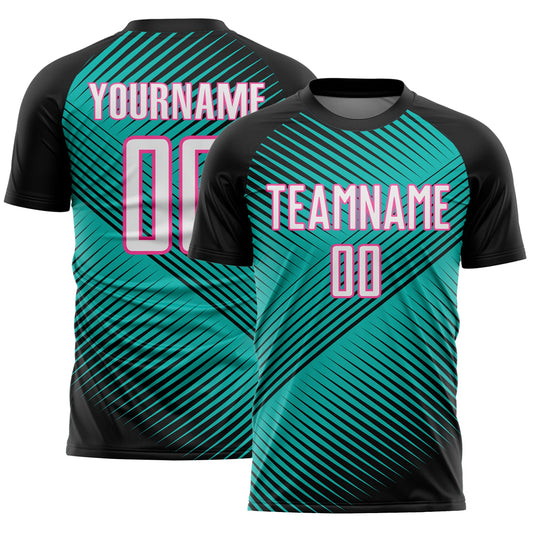 Custom Black White Aqua-Pink Line Sublimation Soccer Uniform Jersey - Sky-Custom