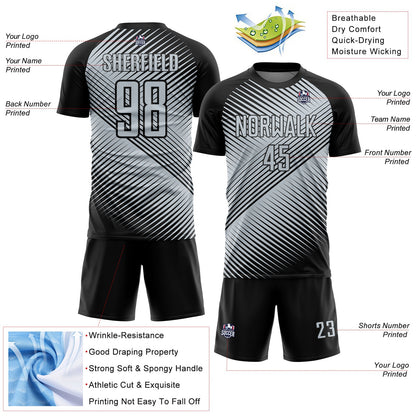 Custom Black Silver Line Sublimation Soccer Uniform Jersey - Sky-Custom
