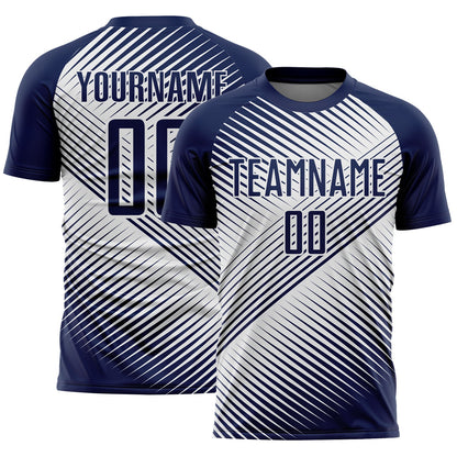 Custom Navy White Line Sublimation Soccer Uniform Jersey - Sky-Custom