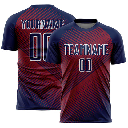 Custom Navy Crimson-White Line Sublimation Soccer Uniform Jersey - Sky-Custom