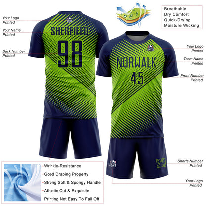 Custom Navy Neon Green Line Sublimation Soccer Uniform Jersey - Sky-Custom