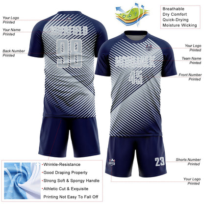 Custom Navy Silver-White Line Sublimation Soccer Uniform Jersey - Sky-Custom