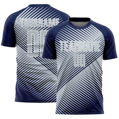 Custom Navy Silver-White Line Sublimation Soccer Uniform Jersey - Sky-Custom